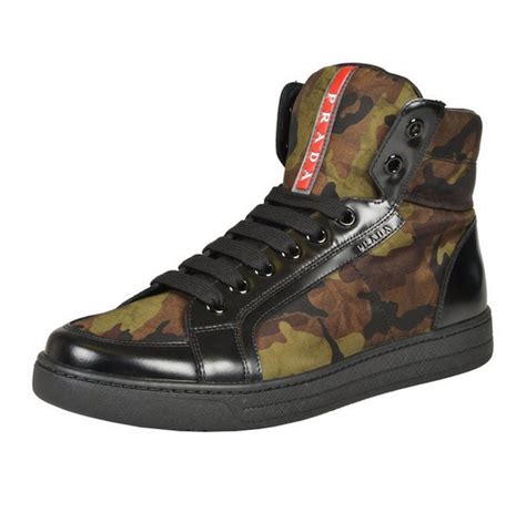 prada high top designer sneakers|Prada camouflage sneakers.